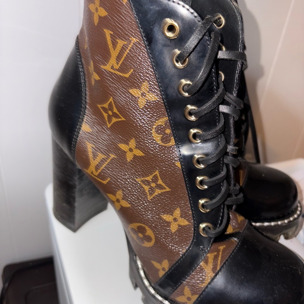 Louis Vuitton Black and Brown Heeled Boots with Monogram Canvas